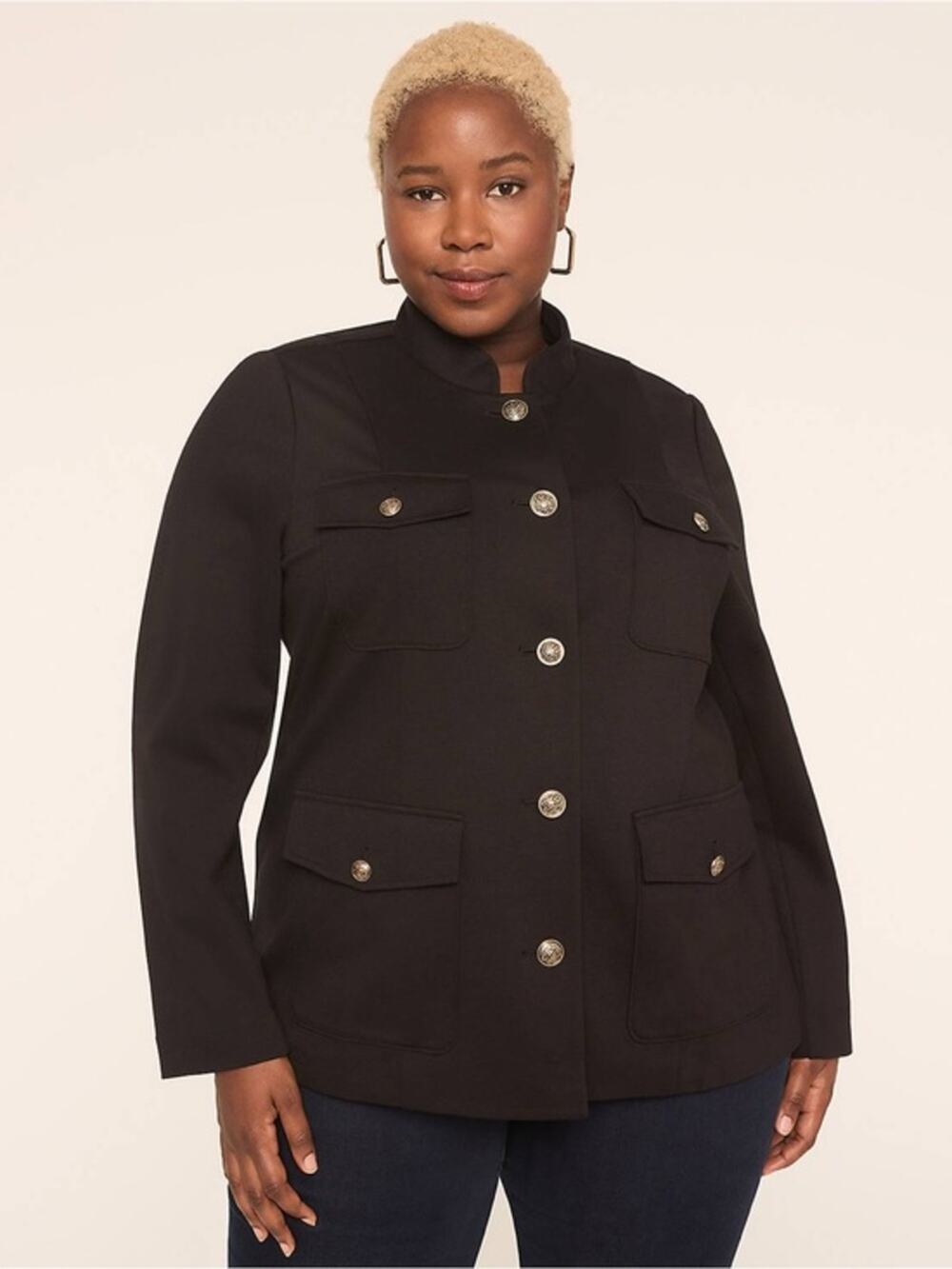 Lane Bryant Ponte Twill Western Jacket black. Size 16. Military